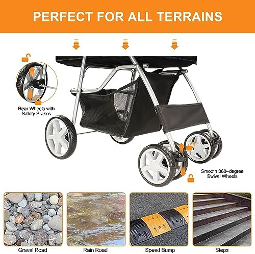 4-Wheel Pet Stroller for Small Dogs and Cats, Up to 33 lb, Black