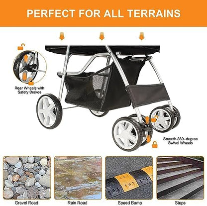 4-Wheel Pet Stroller for Small Dogs and Cats, Up to 33 lb, Black