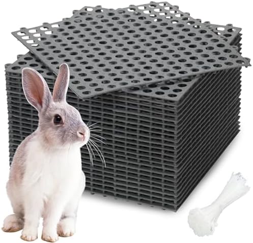 Rabbit Cage Mat Floor 24 Pcs Plastic Bunny Resting Mats for Wire Cage Bottom 12x12 Washable Small Animal Feet Pad with Holes for Chinchilla Ferret Guinea Pig Easy to Cut and Splice (Grey)
