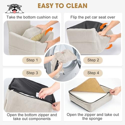 JOEJOY Dog Car Seats for Small Medium Dogs Under 35lbs, Dog Booster Seat with Detachable Washable Cover and Cushion, Memory Foam Pet Car Seat with Safety Belt and Storage Pockets (BGE)
