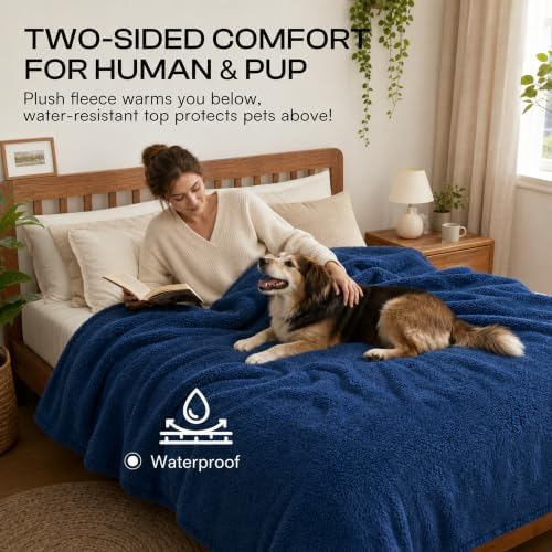 Dark Blanket for Dogs on Couch Blue Pets Blankets Reversible Fluffy Pet Bed Cover Puppy Blankets Mats Leakproof Sofa Couch Washable Cover Cat Doggie Blanket for Warm-Navy Blue,XL