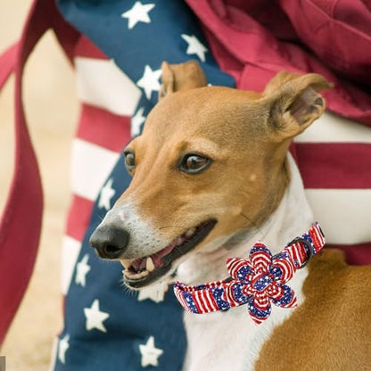 Independence Dog Collar, Patriotic Pet Collar with Flower American 4th of July Holiday Pet Sturdy Cotton Soft Flower Dog Boy Girl Adjustable Collars for X-Small Puppy