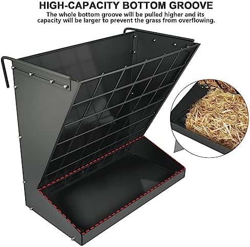 Wall Mount Hay Rack, Metal 2 in 1 Hay and Grain Feeder