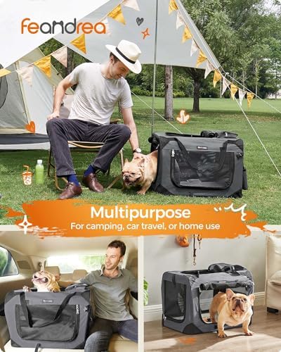 Feandrea Collapsible Soft Dog Crate, Portable Travel Carrier, 24 Inches