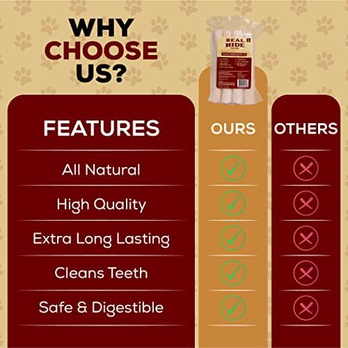 Real Hide All Natural Dog Chew Treats, 9-10 Inch, 20 Count
