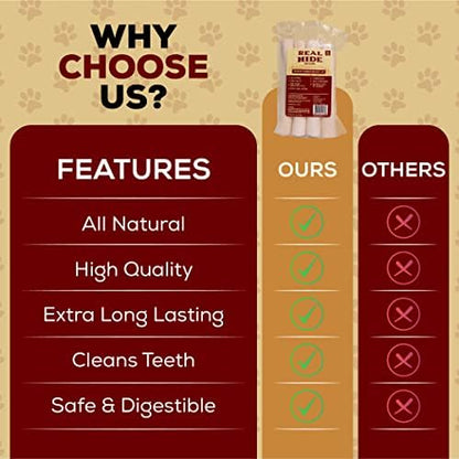 Real Hide All Natural Dog Chew Treats, 9-10 Inch, 20 Count