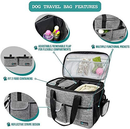 PetAmi Dog Travel Bag Organizer, Pet Supplies Tote Diaper Bag, Gray Medium