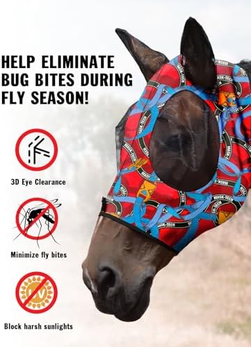 Mask Tech 5 Pieces Horse Fly Masks with Ears, Stretchy Elastic Mesh Fly Masks, 3D Eye Clearance, UV Protection-Medium,Combo 8