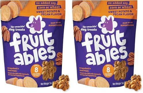 Fruitables Baked Dog Treats, Healthy Pumpkin Treat for Dogs, Low Calorie & Delicious, Free of Wheat, Corn and Soy, Made in the USA, Sweet Potato and Pecan Flavor, 7oz (Pack of 2)