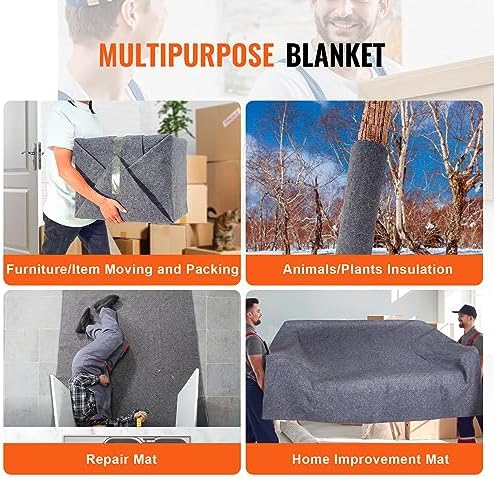 VEVOR Moving Blankets, 72" x 54", 21 lbs/dz Weight, 12 Packs, Professional Recycled Cotton Packing Blanket, Large Heavy Duty Shipping Mover Pads Perfect for Protecting Furniture, Floors, Appliances