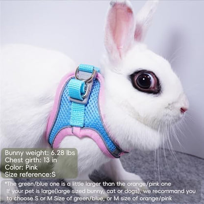 Rabbit Harness and Leash Set Escape Proof, Adjustable Soft Padded Vest, Breathable Mesh Bunny Harness with Reflective Strap, Safe for Small Animals(Orange,M)