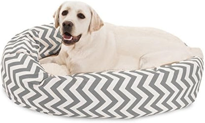 Majestic Pet 40 Inch Chevron Sherpa Calming Dog Bed Washable – Cozy Soft Round Dog Bed with Spine for Head Support - Fluffy Donut Dog Bed 40x29x9 (inch) – Round Pet Bed Large - GRAY