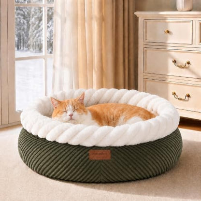 FUKUMARU Cute Round Cat Bed, Calming Donut Small Dog Beds, Washable