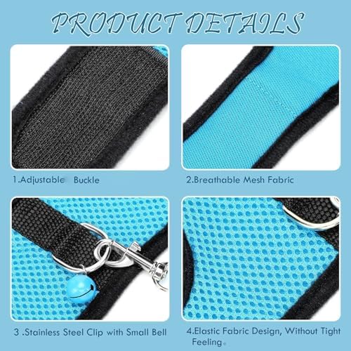 Satinior 2 Sets Guinea Pig Harness and Leash Kit, Blue, Black, M