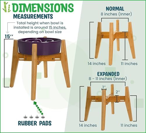 Dog Bowl Stand for Large Dogs - Adjustable, Bamboo