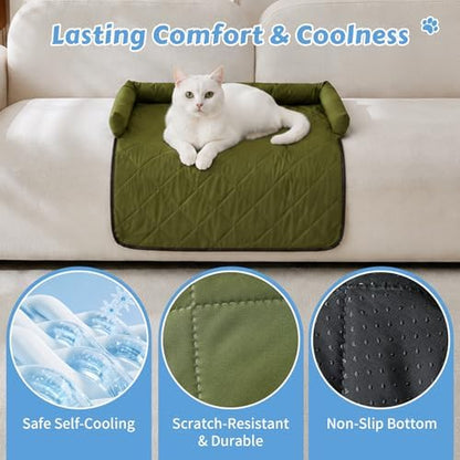 Cooling Dog Bed Mats with Neck & Head Support, 31.5 x 23.62 inch Army Green