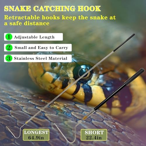 Snake Hook Reptile Catcher Stick Tongs Rattlesnakes Grabber Pick-up Handling Tool Kit for Catching Controlling or Moving Python Copperhead 22" 64" Adjustable (Small Snake Hook - Black)