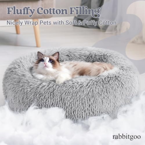 rabbitgoo Calming Cat Beds for Indoor Cats, 20 inches, Light Grey