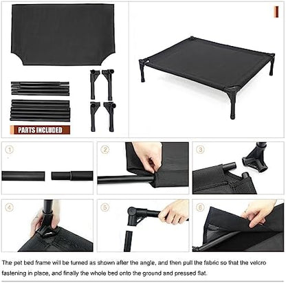 Garnpet Elevated Dog Bed for Small Dogs, Raised Dog Cot Fits Up to 150 LBs, Heavy Duty Pet Cots with Durable Supportive Teslin Recyclable Washable Mesh, Indoor & Outdoor Pet Bed, Brown