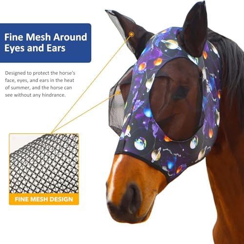 Harrison Howard Super Comfort Stretchy Fly Mask Large Eye Space with UV Protection Soft on Skin with Breathability Star Large