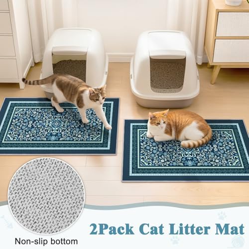 Bienbee Cat Litter Mat, 2 Pack 33" x 22" Machine Washable for Litter Boxes