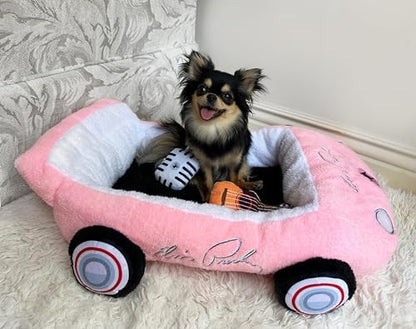 Megatoys Elvis Plush Car Pet Bed – Pink Pet Bed with Musical-Design Pillows and Elegant Car Styling