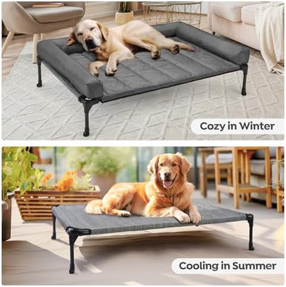 Veehoo Outdoor Elevated Dog Bed with Waterproof Bolster Cushion, Cooling