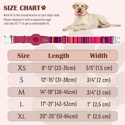 AirTag Dog Collar for Small Medium Large Breed - Adjustable Cute Pattern Dog Collar with Airtag Holder - Soft Leather Tracker GPS Apple Air Tag Pet Collars (Small, 12"-15" Neck Fit, Striped)