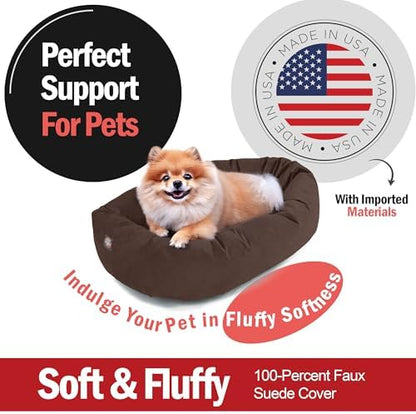 Majestic Pet 24 Inch Suede Calming Dog Bed Washable – Cozy Soft Round Dog Bed w/Spine Support for Dogs to Rest Head - Fluffy Donut Dog Bed 24x19x7 (Inch) - Round Pet Bed Small – Chocolate (2025)