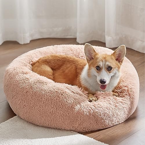 Bedsure Calming Dog Bed Medium Size Dog Donut Washable Pet Bed,30ins Pink