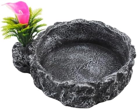 Reptile Food Dish,Rock Reptile Terrariums Water Dish, Water and Food Bowls Lizard Water Bowl for Leopard Gecko, Tree Frog, Snake, Crested Gecko, Frog