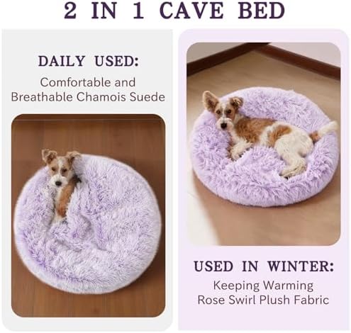 NOYAL Calming Donut Dog Bed, Hooded Cave with Blanket