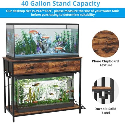 VOWNER 40 Gallon Aquarium Stand with Power Outlet & Cabinet Storage, Brown