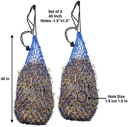 Majestic Ally 2 pcs Ultra Slow Feed 1.5"x1.5" Holes 40” Hay Net for Horses and livestocks (Royal Blue)