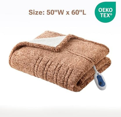 True North by Sleep Philosophy Heated Throw Blanket, 50 x 60, Brown