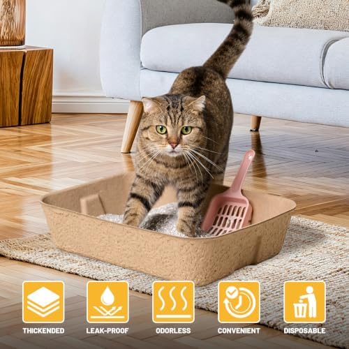 4 Pack Disposable Cat Litter Boxes, Leak-Proof Cardboard Kitty Litter Trays
