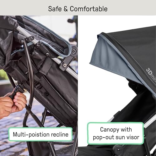 Ingenuity 3D Mini Convenience Stroller – Lightweight Stroller with Compact Fold, Multi-Position Recline, Canopy with Pop Out Sun Visor – Umbrella Stroller for Travel and More, Slate Grey