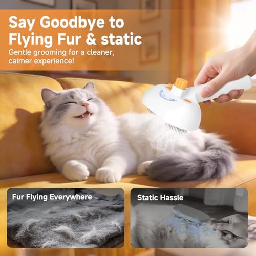 Pet Steam Brush for Dog & Cat – 3-in-1 Spray Hair Removal for Grooming, Softens Fur & Reduces Static 2*Shampoo(Steam Brush not Included)