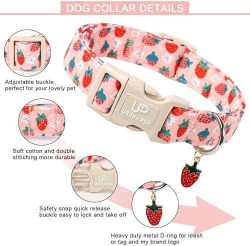 Dog Collar-Summer Puppy Collars-Adjustable Strawberry Pet Collar for Small,Medium,Large Dogs-Durable & Cute Design