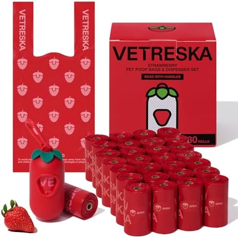 VETRESKA Dog Poop Bags with Handle 450 Count, Strawberry Scented Waste Bag
