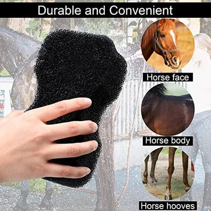 Eaasty 3 Pcs Horse Groomer Sponge Scrubber Massager Horse Grooming Brush Kit Supplies Large Soft Care for Cleaning Washing Bathing, Black, 4.33 x 7.87 x 2.56 Inch