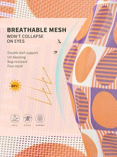Tackmore Horse Fly Mask Without Ears, Breathable Structured Mesh for Horses, Soft Fleece Edging, UV Protection, Printed Turnout Mask for Pasture-Orange Circles L
