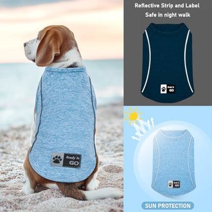 KYEESE Reflective Dog Shirt, Lightweight Sun Protection Dog T Shirts for Small Dogs Boy, Breathable Sleeveless Pet Tank Top High Visibility Summer Dogs Clothes for Night Walking Outdoor, Blue, M