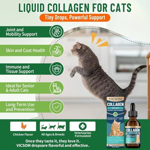 VICSOM Liquid Collagen for Cats, Cat Joint Supplement Drops, Joint & Coat