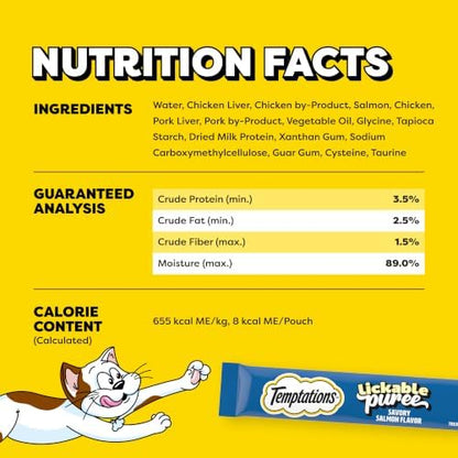 Temptations Creamy Puree Lickable Cat Treats, Salmon, 24 Count