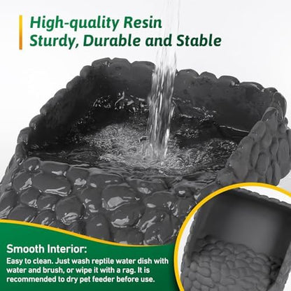 Reptile Water Dish Large Bearded Dragon Food Bowl, Rock Corner Water Dish for Reptiles Snake Water Bowl Feeding for Leopard Gecko Tortoise Lizard Tank Accessories, Terrarium Reptile Pool with Ramp