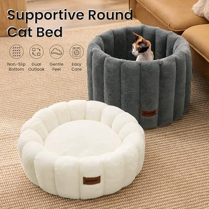 ZOMISIA Cute Cat Beds for Indoor Cats, Striped Small Donut Dog Bed for Puppy and Kitten, Anti-Slip Bottom, Grey