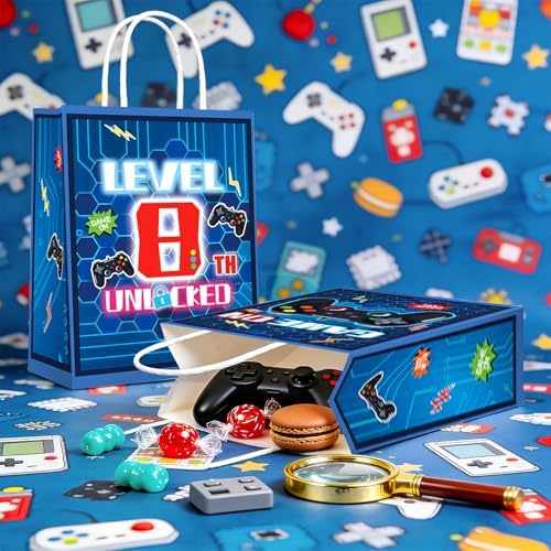 Greencian 16Pcs 8th Video Game Birthday Party Favor Bags Blue Goodie Bags