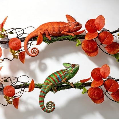 BNOSDM 2PCS Reptile Climbing Branch, Bendable Jungle Vine with Leaves Terrarium Plant Decoration with Suction Cup Chameleon Cage Accessories for Gecko Lizard Bearded Dragons Snake (Eucalyptus Leaf)