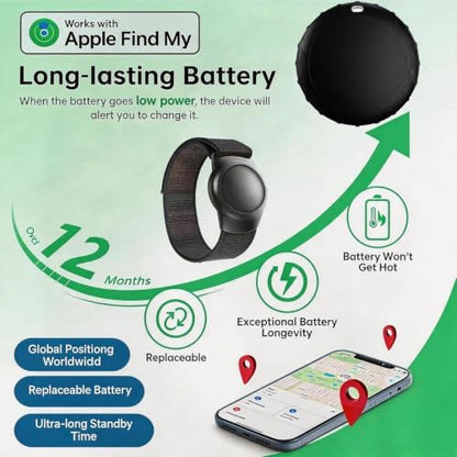 GPS Tracker for Elderly People, Real-Time GPS Tracking Device for Kids, Wearable Wristband & Keychain Design, No Monthly Fee/No SIM Card,for iOS Find My（A-MFi Certified） Long STBY,IP68 WP,Lightweight